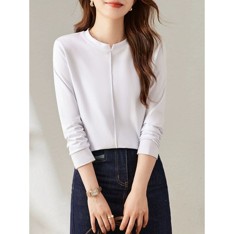 Spring and Autumn Temperament Versatile Inner Cotton Long-sleeved T-shirt for Women with White Simple Niche Outer Base Shirt Top