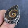 Natural Ammonite Fossil Gemstone 925 Sterling Silver Jewelry Ring Size 8 S2S48