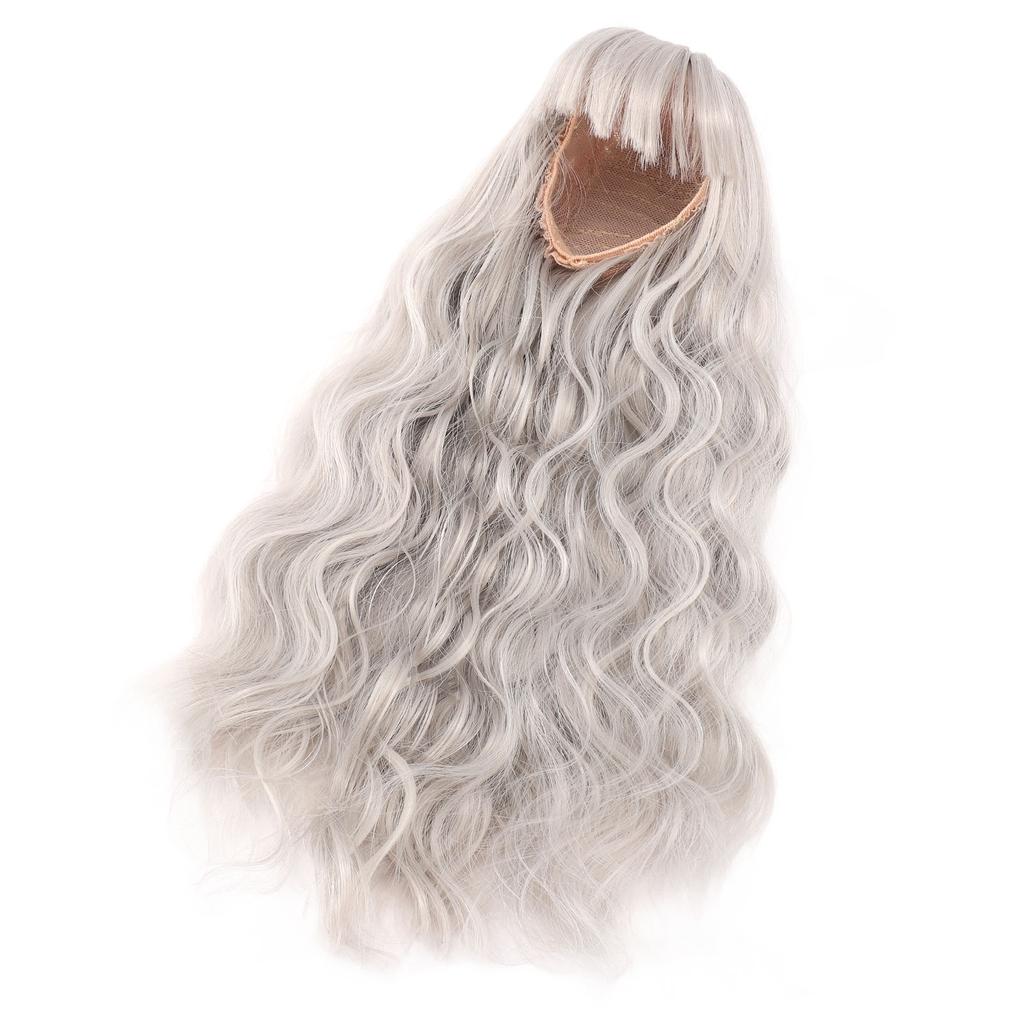 Long Curly Doll Wig Straight Bang Long Doll Hair DIY Smoothly Doll Replacement Wig for 7.3‑8.3in Head Circumference Doll