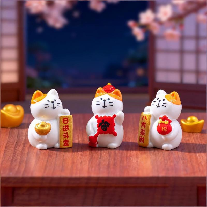 Cute Money Cat Ornaments Good Luck Fengshui Micro Landscape Home Office Desktop Decoration Miniatures Kitten Resin Crafts Gift
