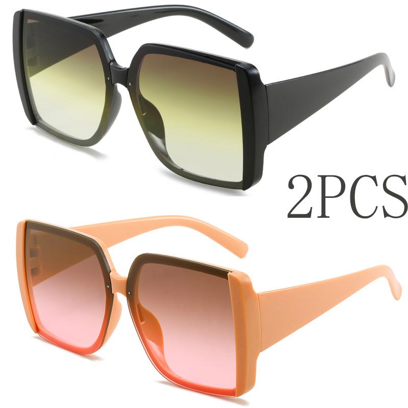 2PCS Large Frame Square Sunglasses Women Men Gradient Fashion Brand Sun Glasses Beach Travel Male Female Glasses UV400