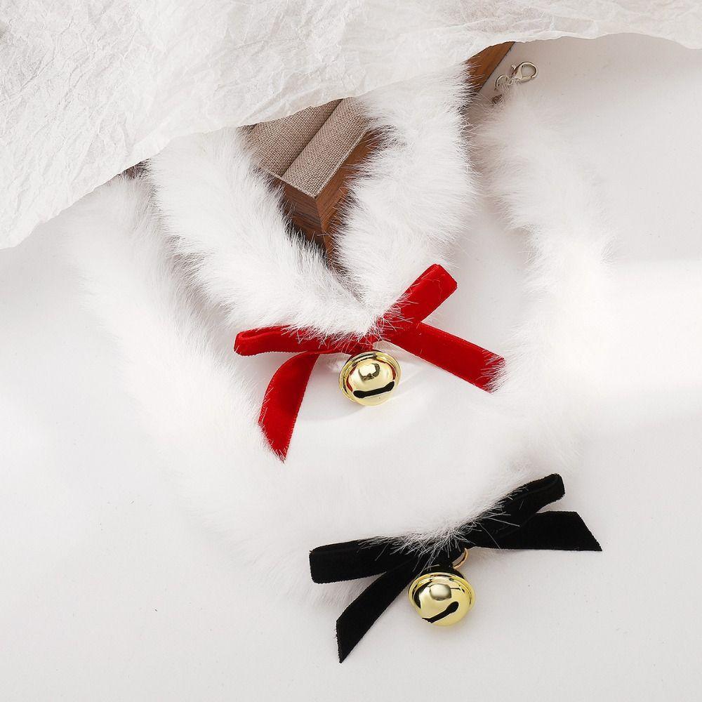 Sweet Bow Pendant Necklace Hairball Xmas Clavicle Chain Christmas Plush Choker  Jewelry Accessories