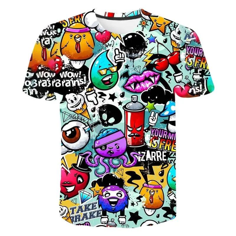 T-Shirts Anime Grunge Graffiti 3D-Druck Sommer-T-Shirt Mode Kinder Männer Lässig Jungen Mädchen Kawaii Cartoons Rundhals-T-Shirt Oberteile