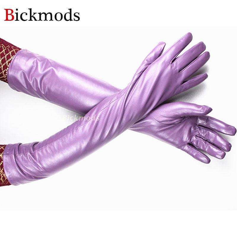 Long Leather Gloves for Women With Colorful Sheepskin Velvet Lining Fashionable Autumn and Winter Warm and Sunscreen Gloves