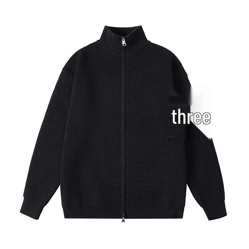 

Red Striped Zipper Cardigan - Men s Casual Autumn/Winter Sweater Coat 3XL