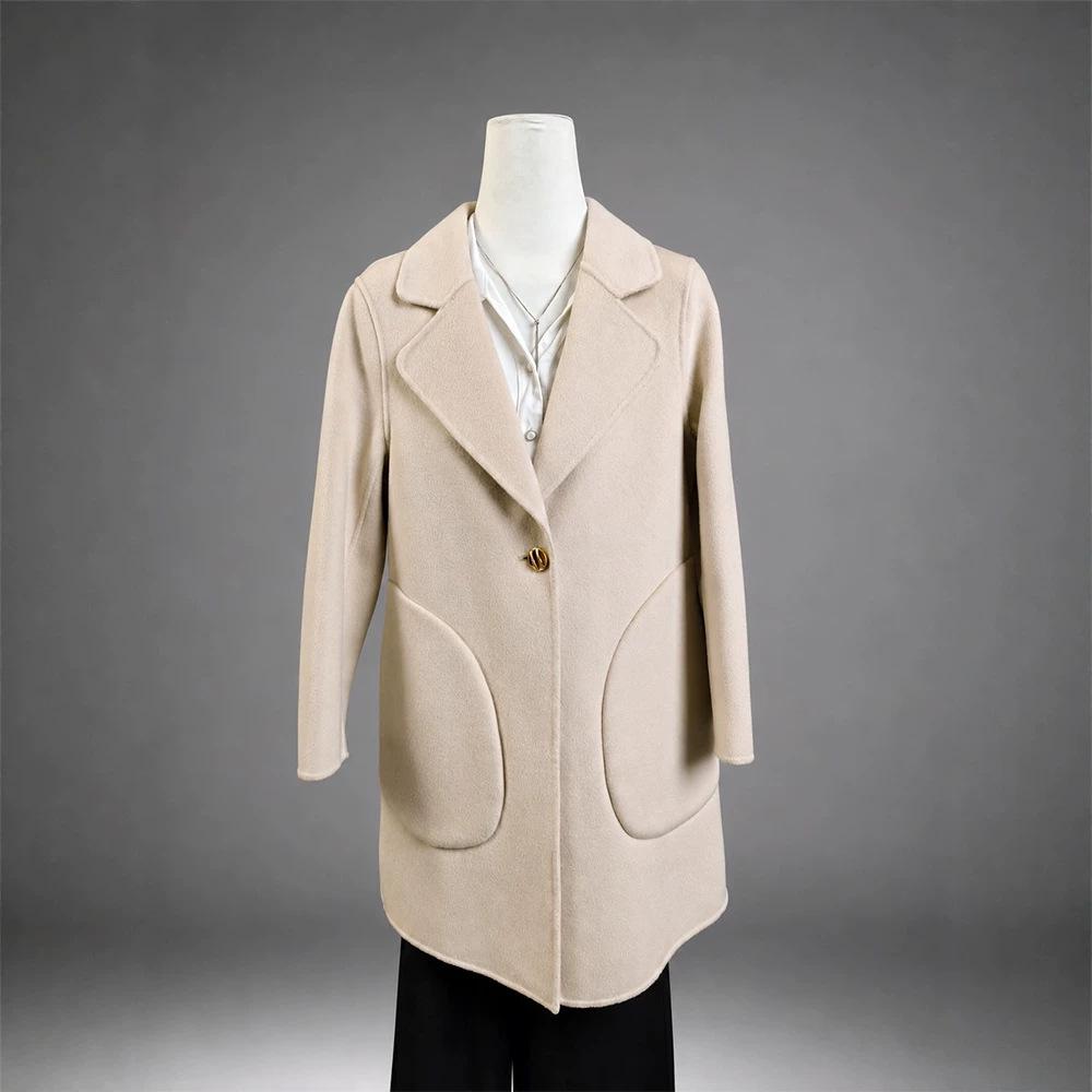 2026 Autumn/Winter Women's Petite Double-Sided Cashmere Lapel Coat - Short Solid Color Woolen