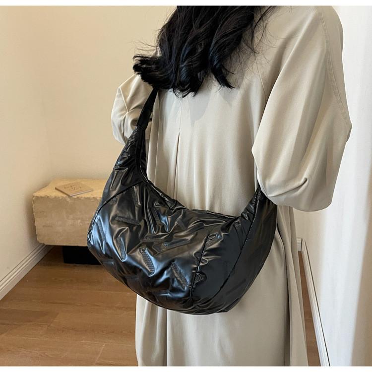 Korean Style Cotton Satchel With Puffed Design And Single Shoulder Strap For Daily Outfits
