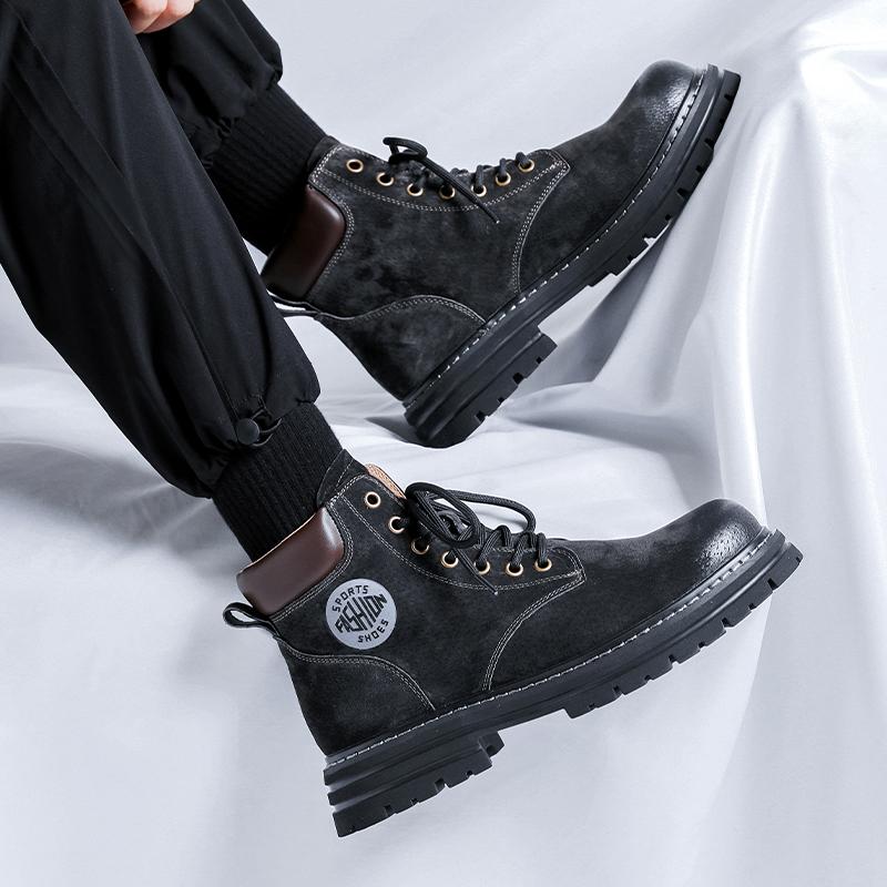 Fashion Men's Retro Boots British Style Work Shoes Autumn Winter Thick Bottom High Top Non Slip Warm Casual Leather Motorcycle Boots