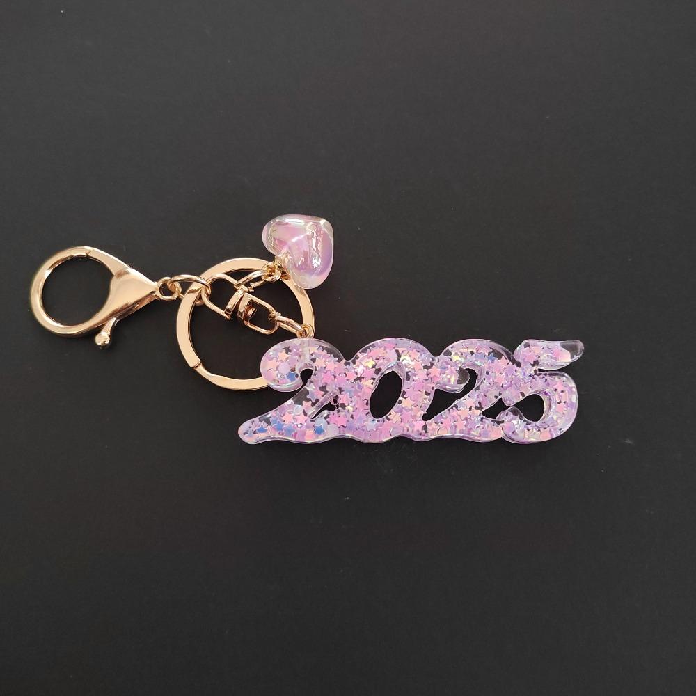 Colorful Sequins Good Luck Pendant 2025 New Year Keyring Bag Charms New Year Keychain  Kids