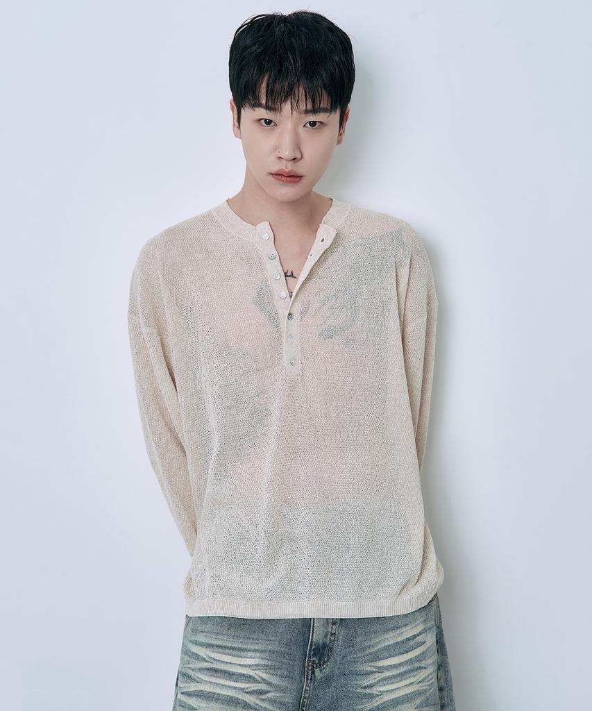 Ousa Linen Blend Henley Neck Knit 4 Colors