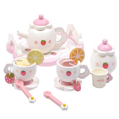 Wooden Play Kitchenware: Realistic White Tea Set for Kids' Pretend Play