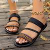 Fashion 2024 Plus Size Shoes for Women Casual Women's Slippers Outdoor Daily Slippers Women Mixed Color Weave Round Toe Flat with Sandal