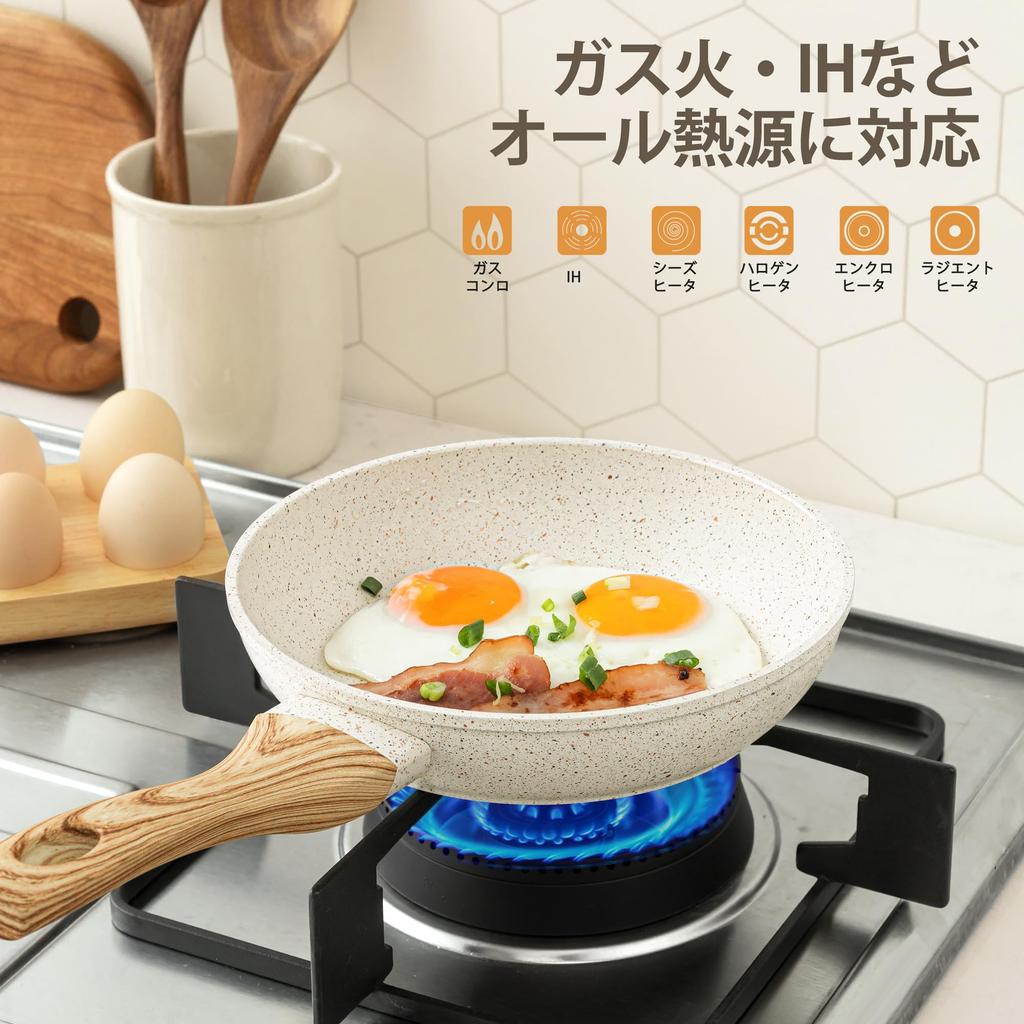MICHELANGELO Frying with IH Gas Heat Safe and Easy To White Pan, 26cm, Marble-Coated, Lid, Compatible, Compatible, 2-3 Person, Water-Repellent,