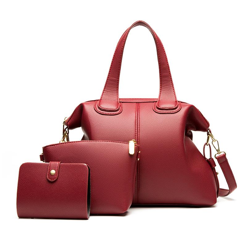 Women's Handbag Autumn and Winter New Luxury Soft Leather Women's Shoulder Bag Retro Solid Color Large Capacity Three-piece Set