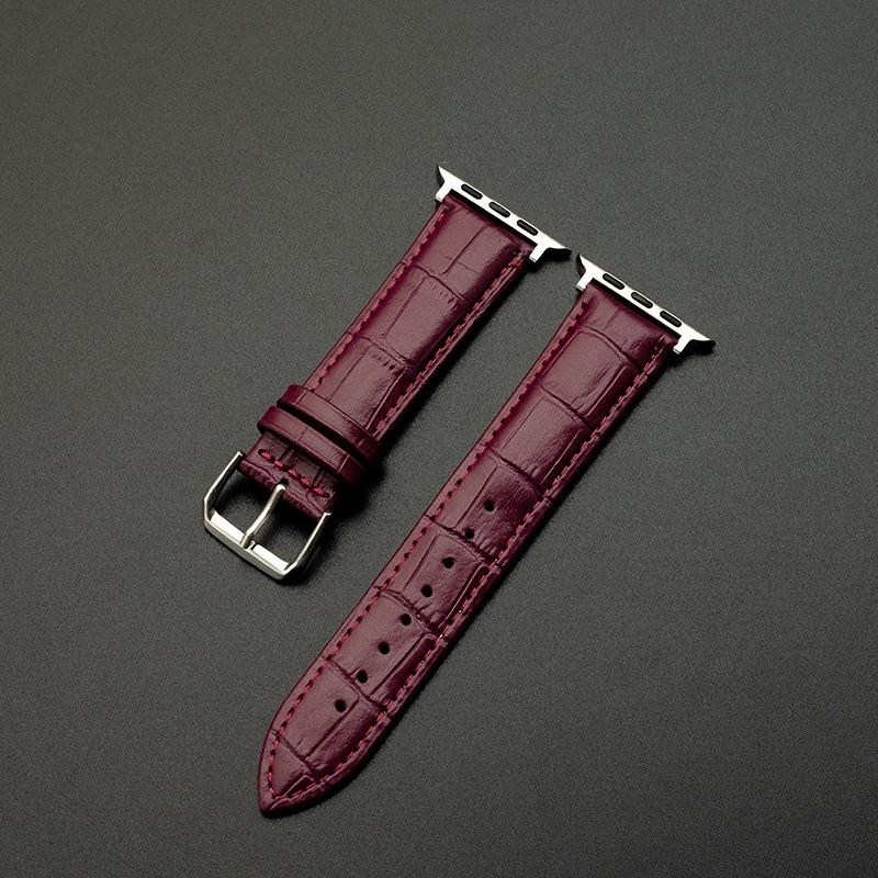 Genuine Leather Bamboo Grain Slim Apple Watch Band for Men & Women - iWatch Ultra Style