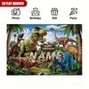 Realistic Dinosaur Birthday Backdrop, Customizable Name Jungle Background with T-Rex & Palm Trees for Boys Room