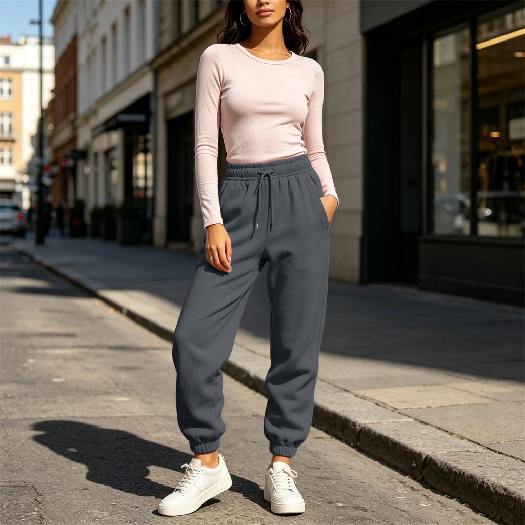 Women's Color Joggers with Pockets, Warm Cinched Casual Sweatpants