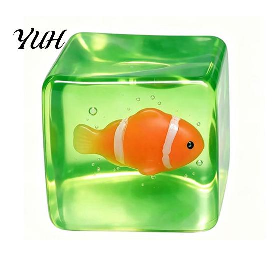 Clear Cube Toy Glow-in-the-Dark Stress Toy, Relief Squeeze Luminous Ocean Animal Sensory with Sea Inside Portable