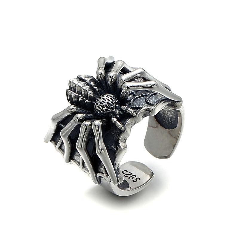 Vintage Gothic Spider Webs Lizard Animal Ring For Men Antique Silver Color Wide Opening Ring Punk Jewelry Party Gift