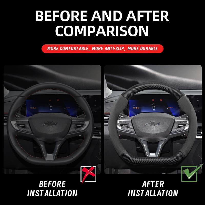 Suitable for Chevrolet Suede Matte Carbon Fiber Texture Steering Wheel Cover Suitable for Celze Spark Captiva Orlando Lacetti Equinox Malibu