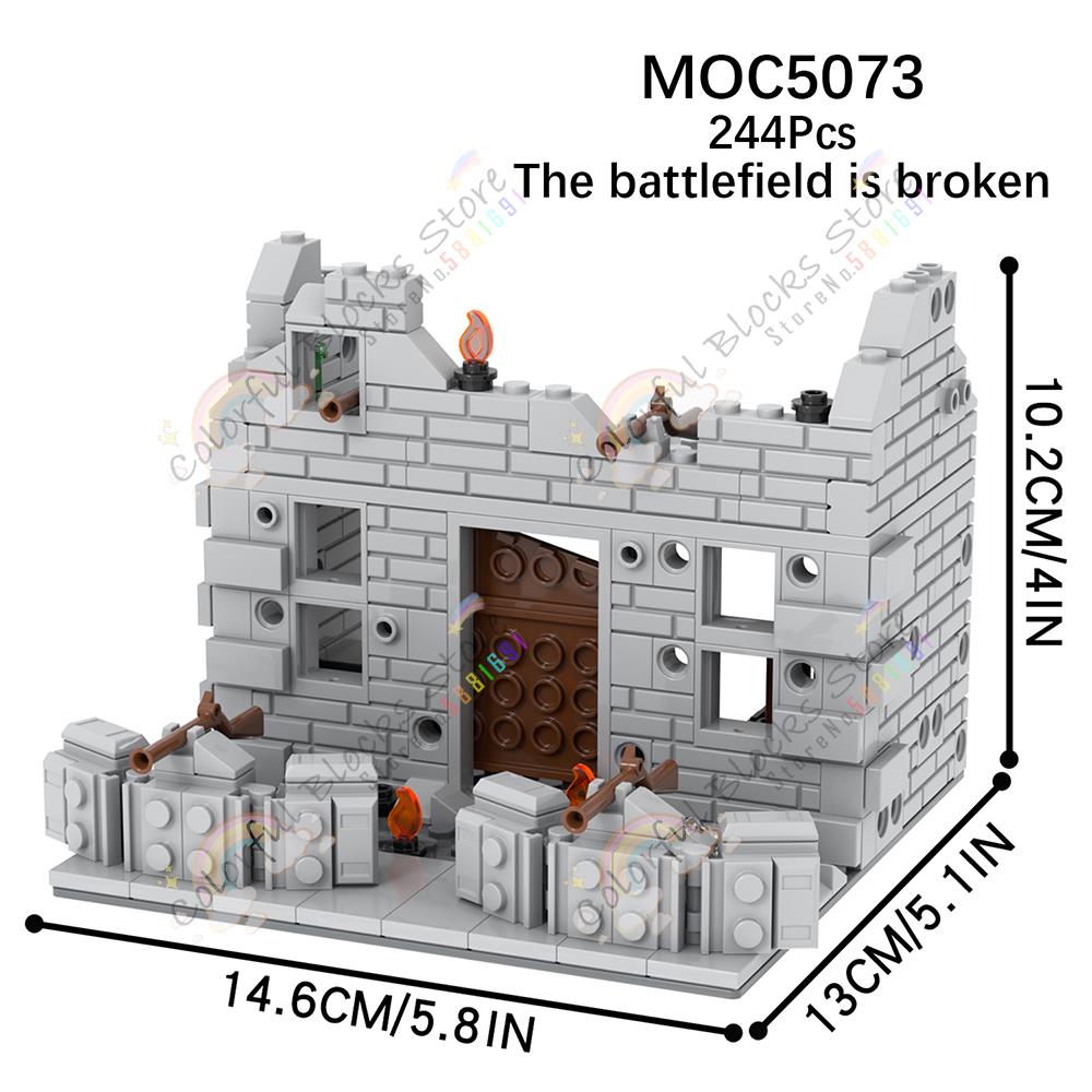 Military Architecture MOC Building Blocks DIY Base Defense Wall Postwar Breakage House Scene Model Assembly Bricks Toys For Kids