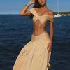 Twilight Kiss French Retro Shoulder High Temperament Waist Skinny Party Birthday Dress Long Dress