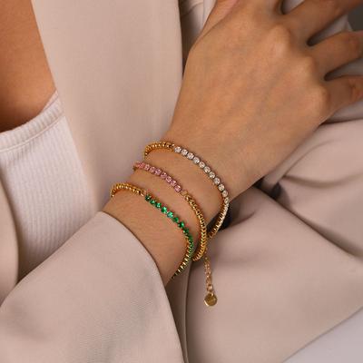 Euro-American Style Stainless Steel Zircon Bracelet, Light Luxury High-end Hand Jewelry, 18k Gold Non-fading Accessories