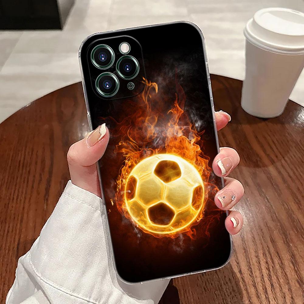 Feuer Fußball Hülle Für Apple iPhone 17 16 15 14 13 12 11 Pro Max 16 Plus 16E 17Air 17Pro Handyhülle Fußball Silikon Funda