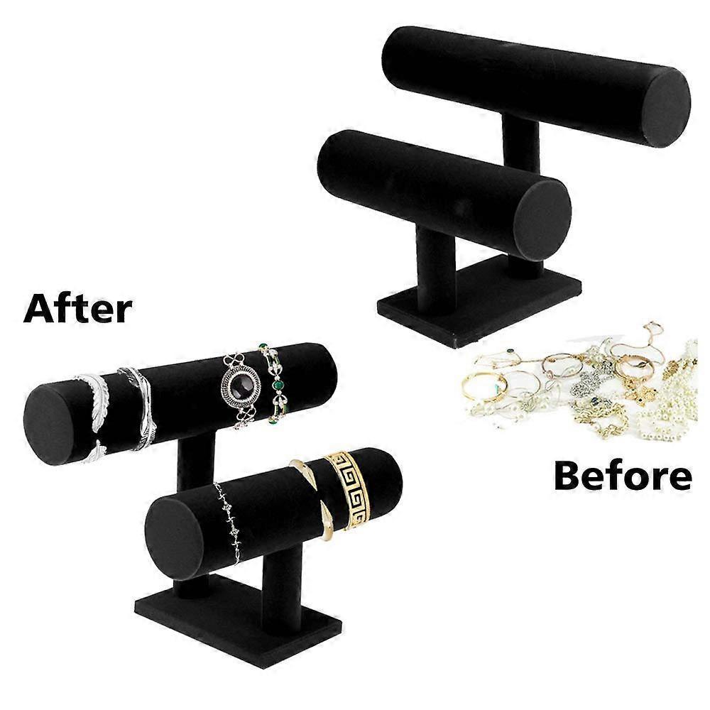 2 Tier Jewellery Stand for Women Girls T-Bar Jewellery Holder for Bracelet Necklace Watch Jewellery Organiser Black