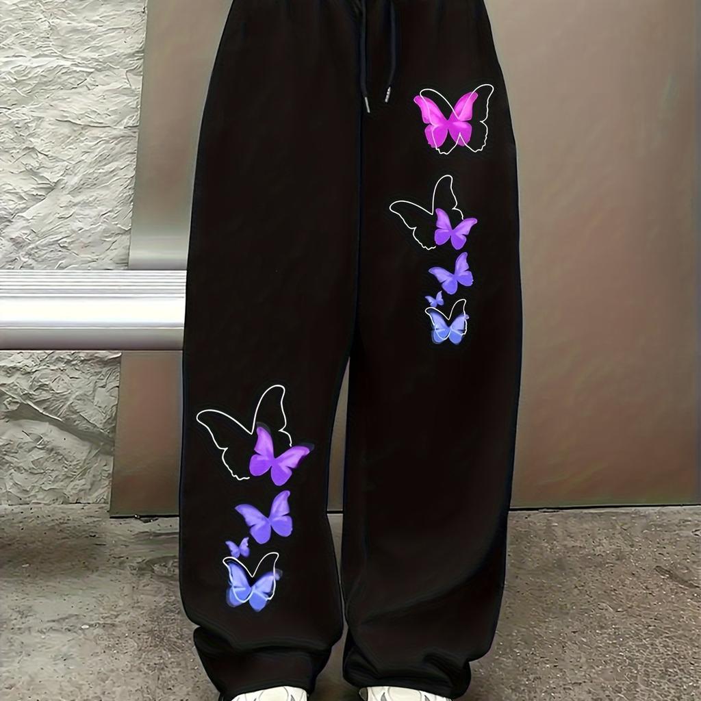 Gotisch Retro Schmetterlingsdruck Streetwear Unisex Übergroß Locker Sport Schnelltrocknende Hose