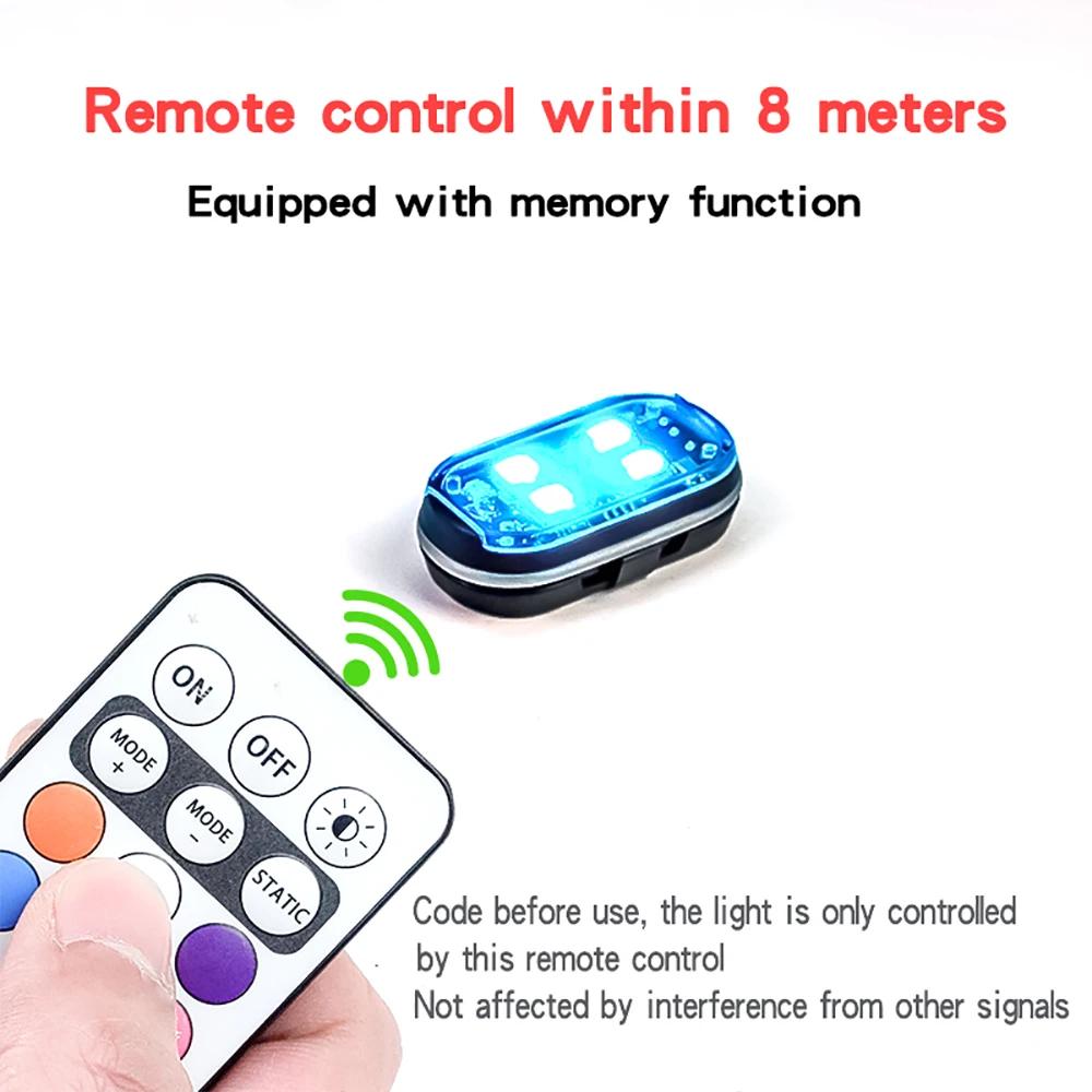 LED Strobe Light Wireless Remote Control Car Decoration Atmosphere Lamp Multicolor Warning Light Anti-Collision Rechargeable