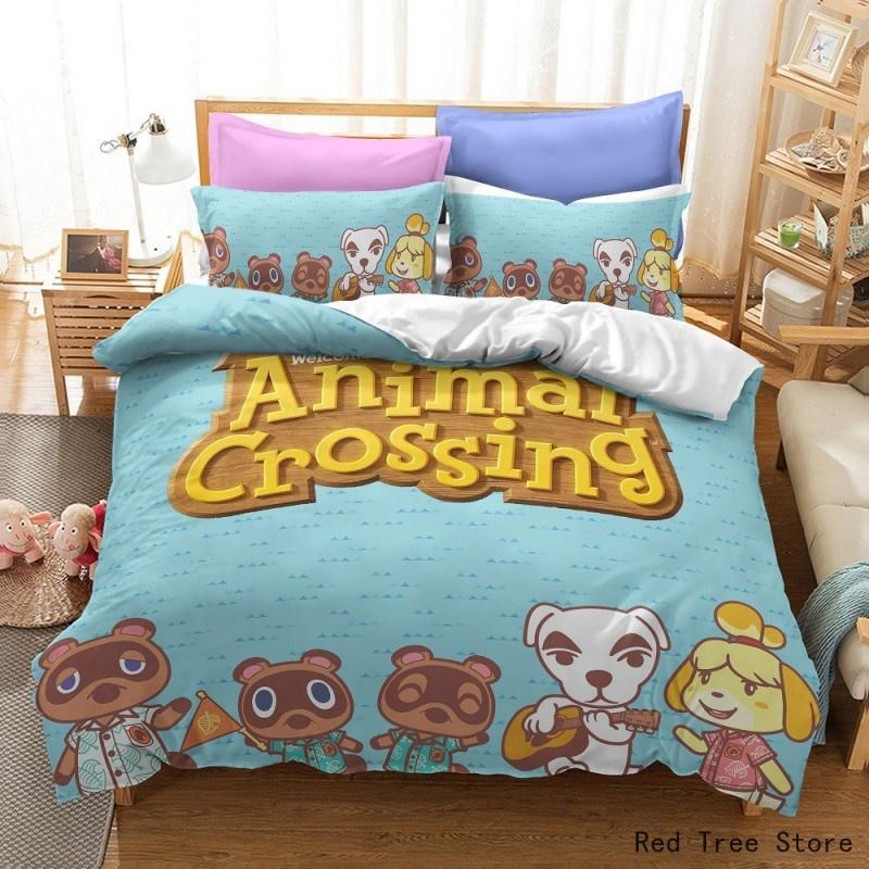 Juego de Cama Animal Crossing Juego de Dibujos Animados 3D Fundas de Edredón Individual Completo Queen King Size Funda de Almohada para niños Regalo Decoración del Hogar