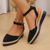 2025 Women's Slingback Sandals Solid Color Pointed Toe Wedge Sandals Breathable Ankle Buckle Casual Comfortable Shoes for Women