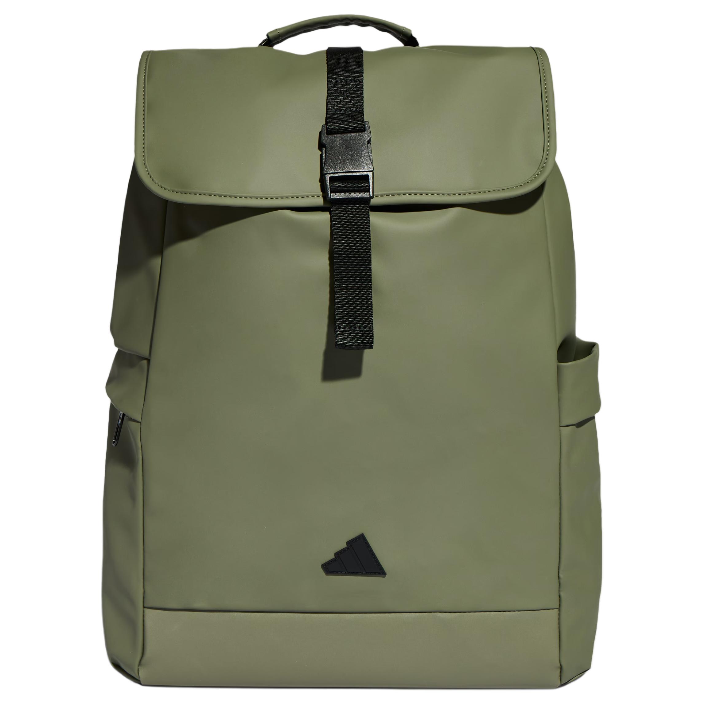 Adidas 22.6L Brand Logo Solid Color Minimalist Flap Sports Backpack PU Unisex Backpack Rock-Olive-Green IA7499 Strata Olive Green