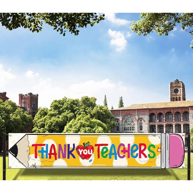 Nepnuser Thank You Teachers Fence Banner Teacher Appreciation Week Party Decoration School Classroom Large Home Garden Outside Yard Hanging Sign