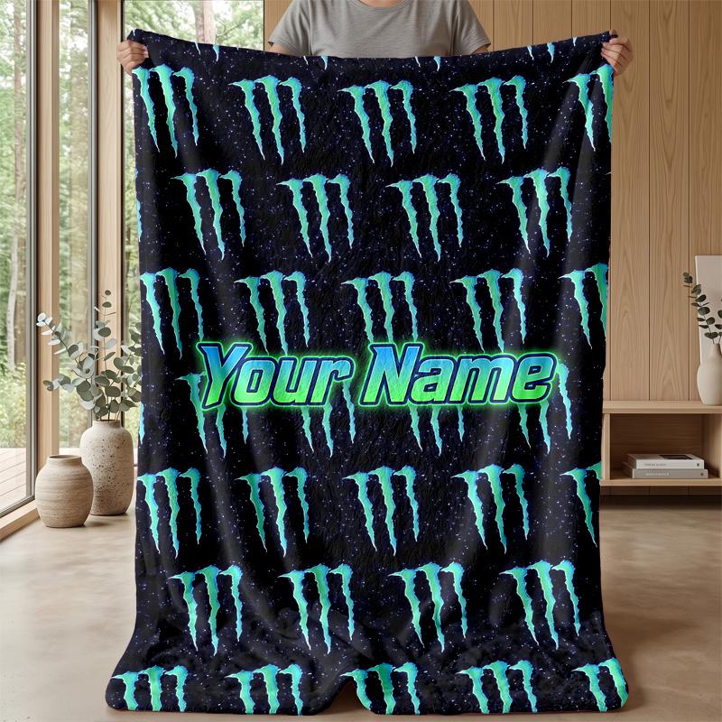 Coperta in Flanella Personalizzata Monster Energy Stampa il Tuo Nome Testo Coperta Morbida Calda Regalo di Festa