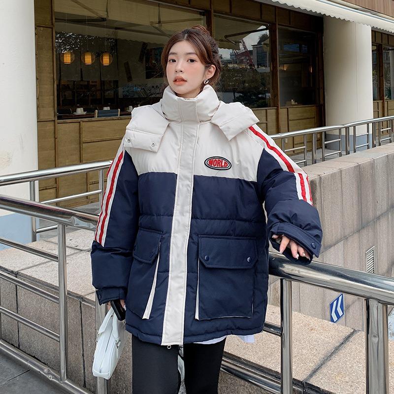 Women's cotton clothes winter new contrasting colors loose warm student coat women