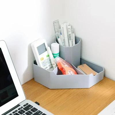 Caja de almacenamiento creativa para cosméticos y papelería de esquina de escritorio con cuatro rejillas, caja de almacenamiento para lápices labiales y bolígrafos, soporte para papelería del hogar