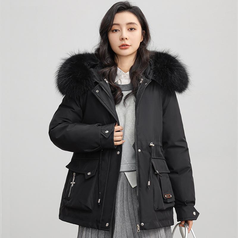Pie Overcomes Women's Winter New Fleece Thickened Down Cotton Jacket Large Pocket Loose Cotton Jacket Waist Outside