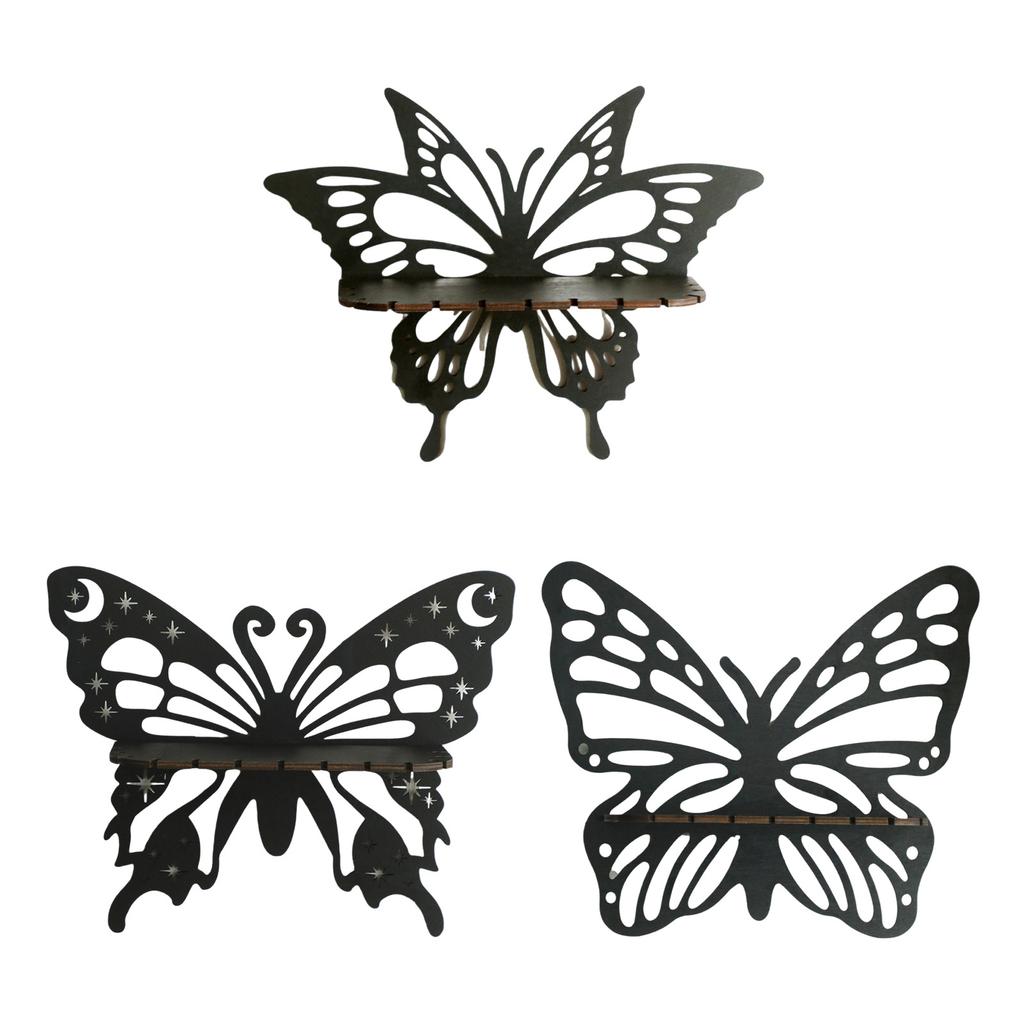 Vintage Butterfly Shape Wood Crystal Shelf Wall Hanging Floating Shelves for Potted Plant Candle Holder Organizers Rack
