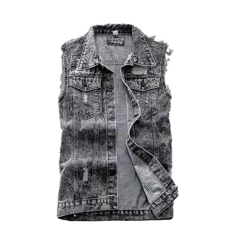 Men's Retro Hong Kong Style Denim Vest - Loose, Casual Sleeveless Waistcoat
