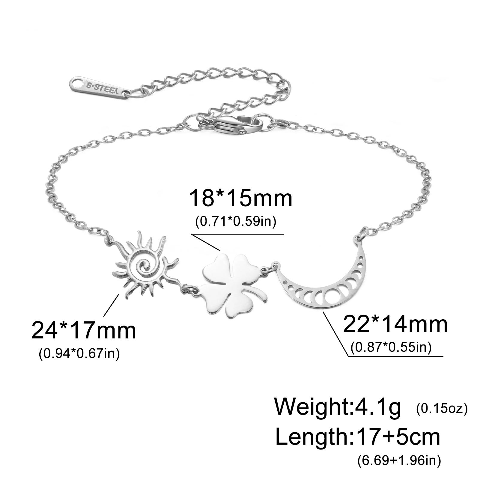 

Teamer Sun Crescent Four-Leaf Clover Stainless Steel Bracelet For Woman Girls Summer Bohemia Jewelry Amulet Birthday Gift 2026 17-22cm