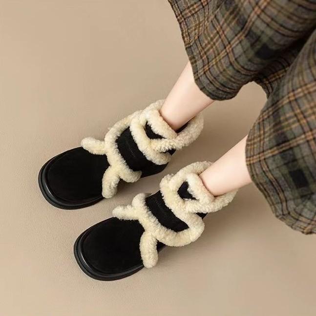 

Women s Large Size Velcro Soft Sole Winter Warm Anti-slip Fur One Snow Boots Padded Lined Ankle Boots Waterproof Outdoor Sports Cotton Boots 40 чёрный