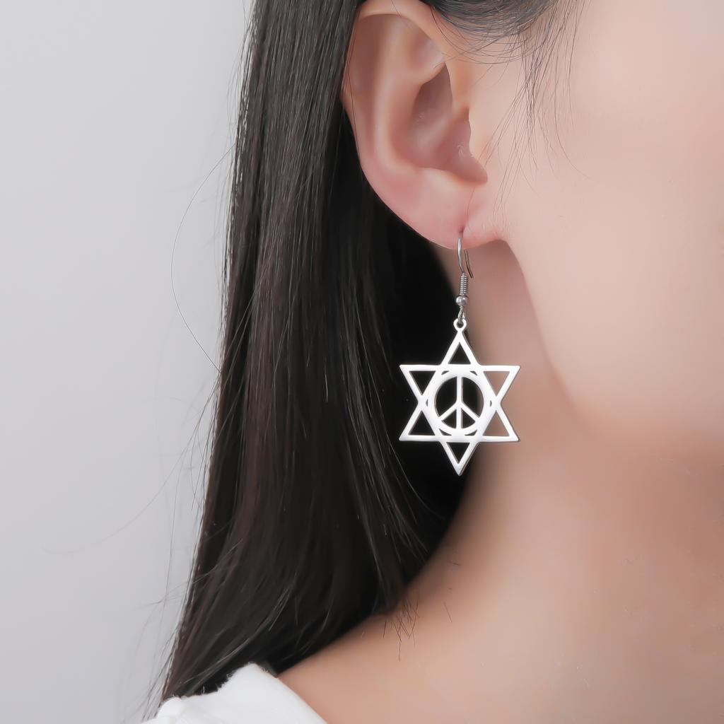 LIKGREAT Star of David Earrings Peace Symbol Drop Earring Vintage Stainless Steel Jewelry Je Amulet Gift
