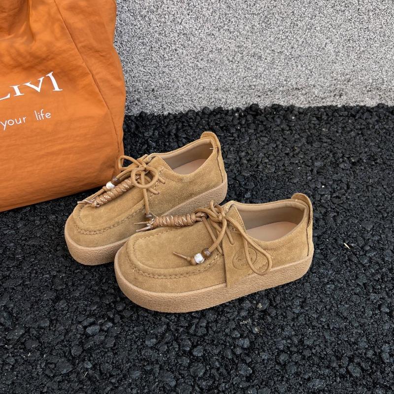 

Retro lace-up autumn new kangaroo shoes platform muffin casual shoes single shoes 40 верблюд