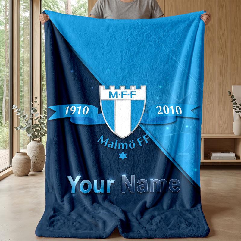 Malmö FF Testo Nome Personalizzato Coperta in Flanella Logo Calcio Coperta Plaid in Pile Personalizzata Regalo Speciale per Divano Camera da Letto Casa