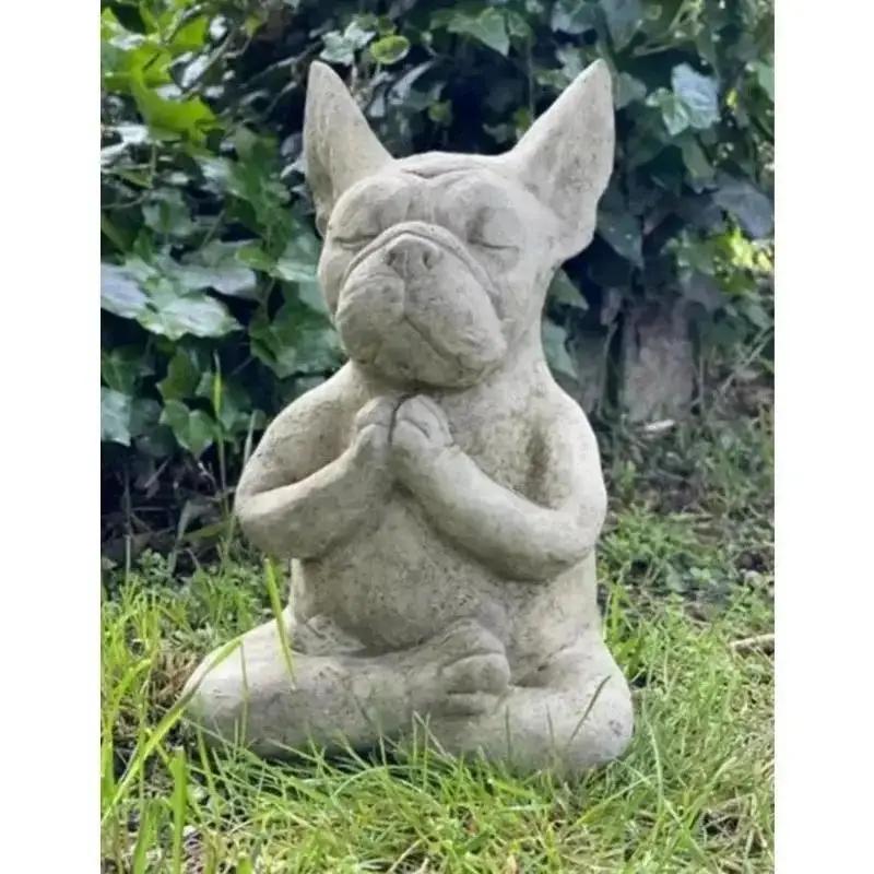 Creative Design Yoga Pose Meditation Dog Resin Statue Ornaments Lovely French Bulldog Figurine Crafts Garden Decor Sculpture