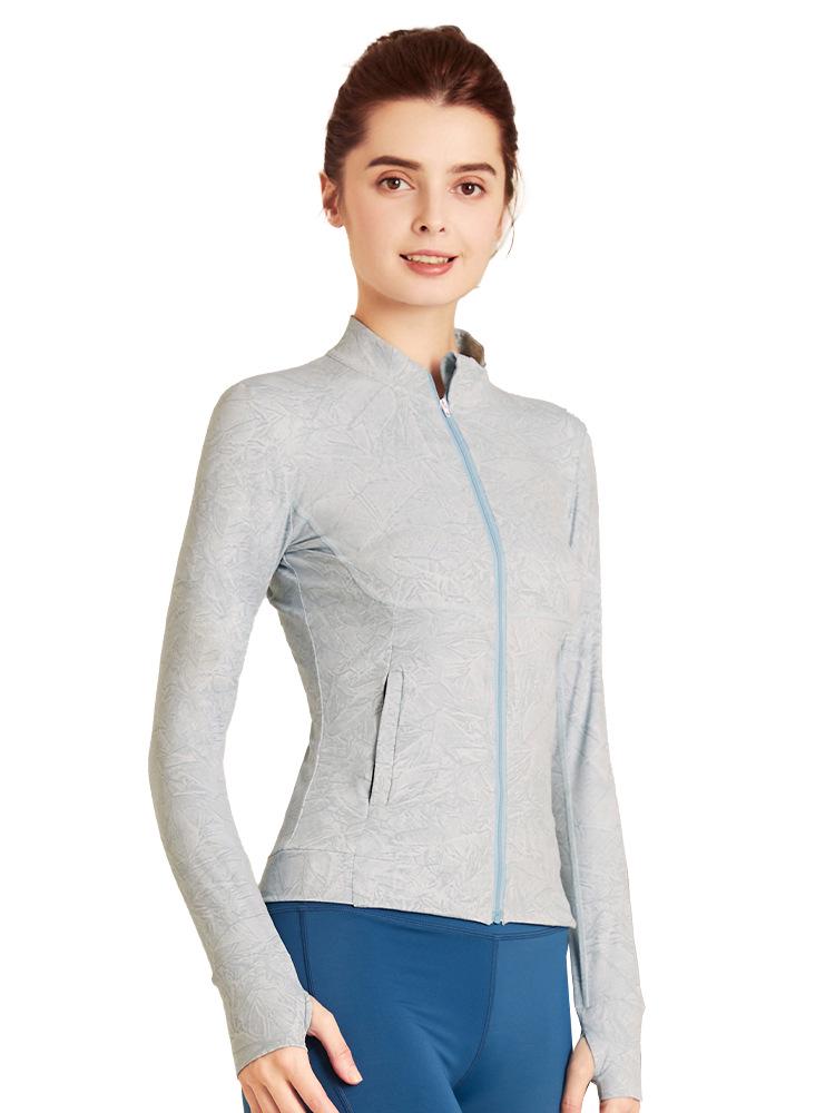 

Новая женская приталенная куртка для бега и йоги - Быстросохнущая, воротник-стойка, стильная спортивная одежда для осени/зимы. Medium белый/синий