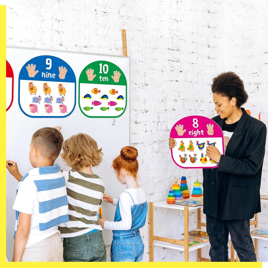 10 PCS Number Posters, Numbers Learning Bulletin Board Set School Decoration Supplies Educational Teaching Tool for Toddler Kid Family Classroom,