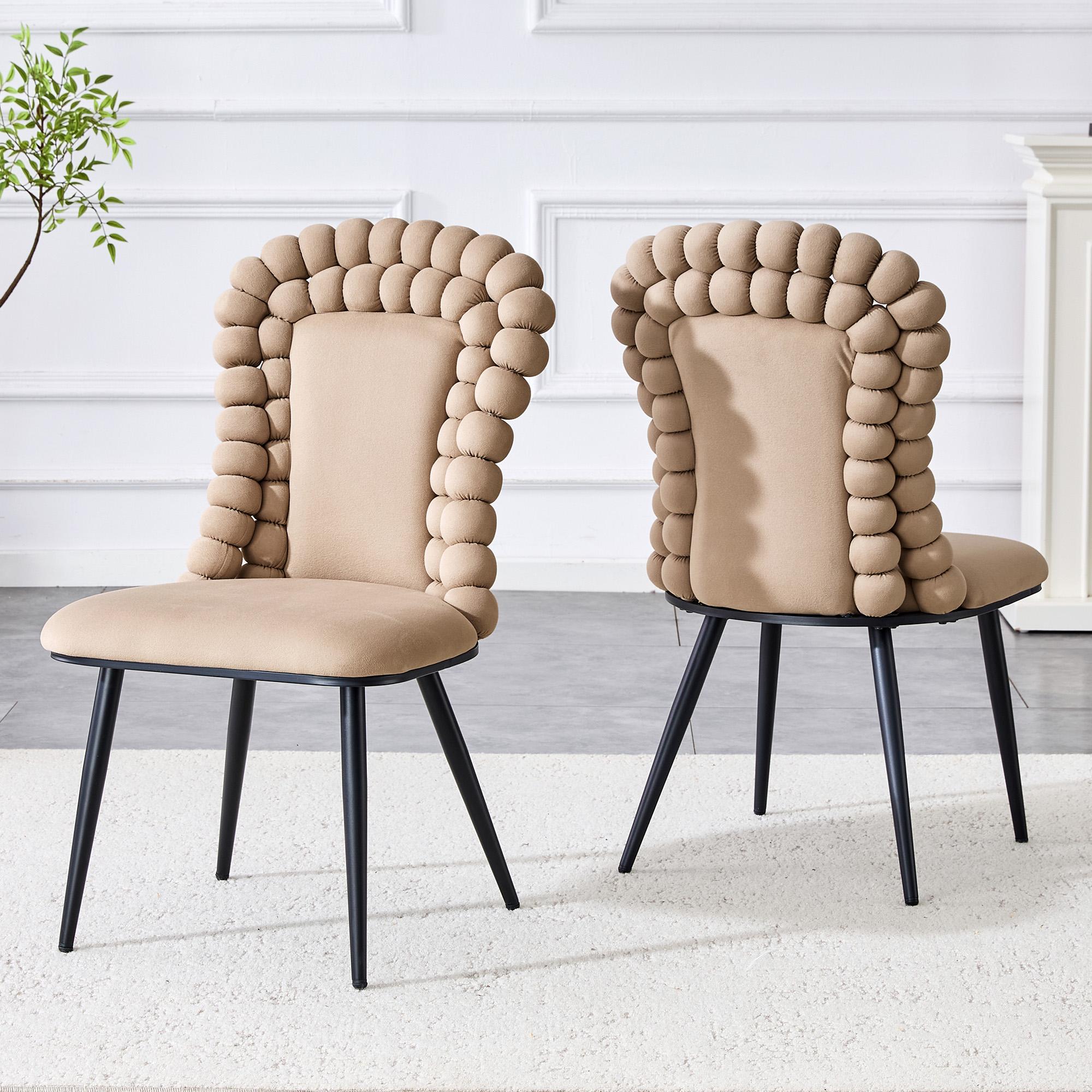 Camel-colored velvet dining chairs (set of